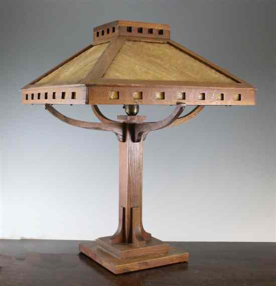 Appraisal: An American Arts and Crafts oak lamp in the manner