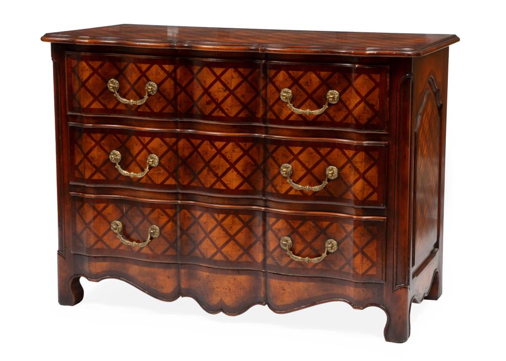 Appraisal: Louis XIV-Style Mahogany and Marquetry Serpentine Commode th c shaped