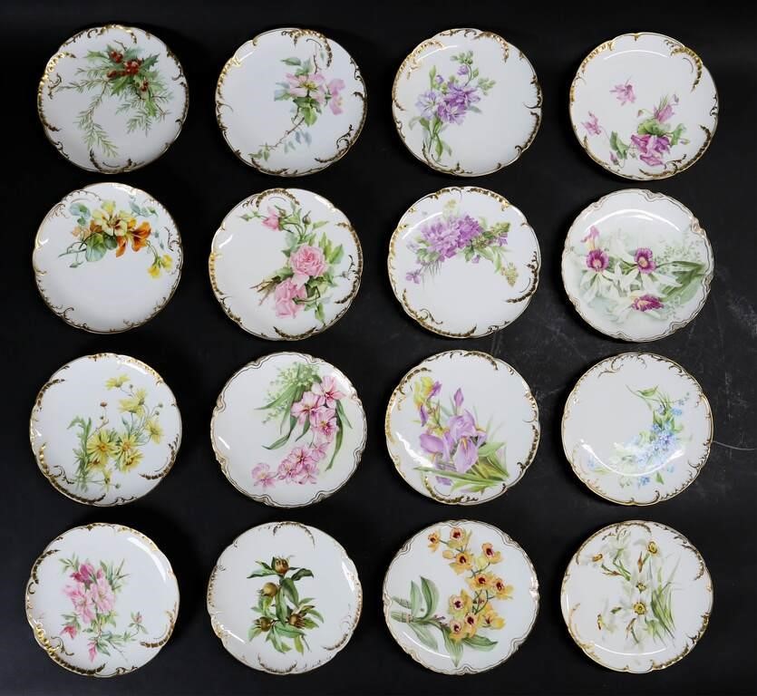 Appraisal: Grouping includes sixteen Limoges floral hand painted gilt edge plates