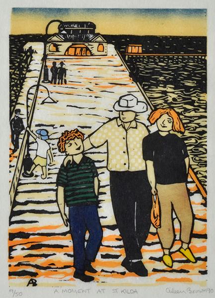 Appraisal: AILEEN BROWN born A Moment at St Kilda linocut ed