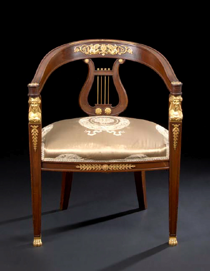 Appraisal: Empire-Style Ormolu-Mounted Mahogany Open Tub Chair early th century the