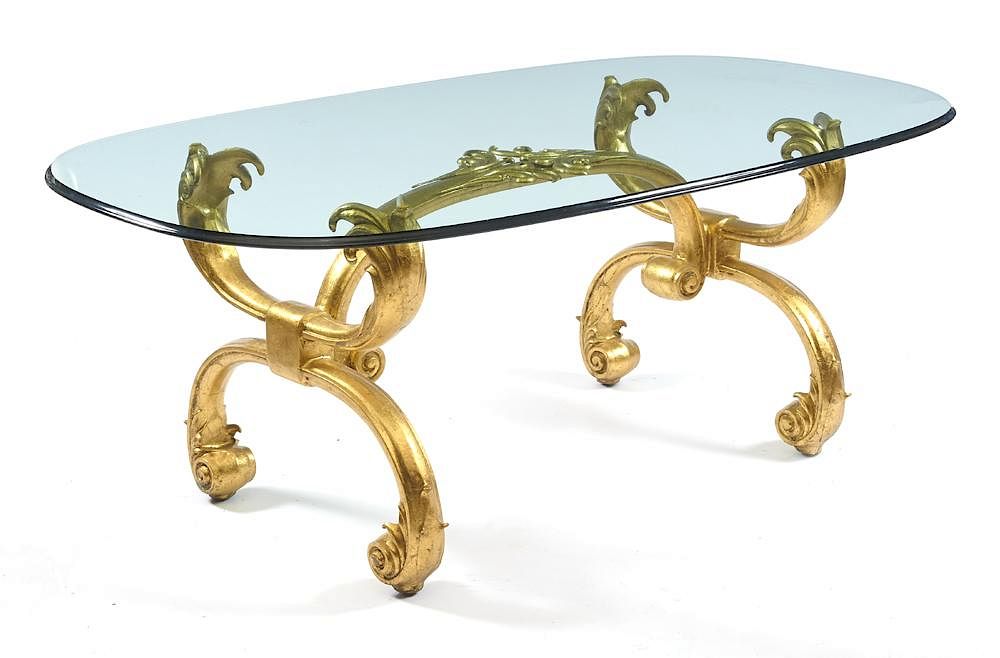 Appraisal: th c Dining table glass top with gilt metal scroll