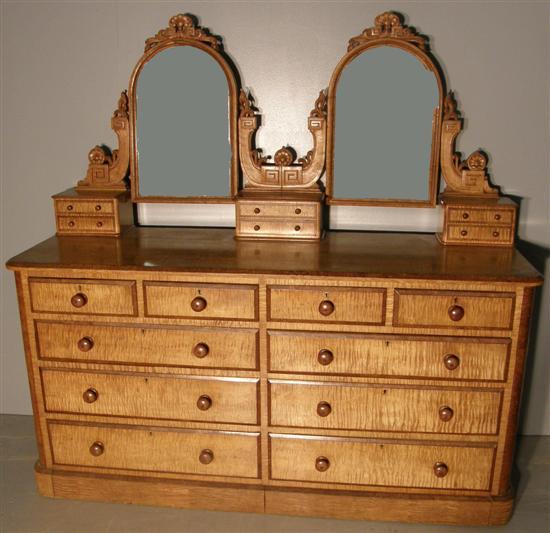 Appraisal: Victorian satin birch and cross banded double dressing chest with