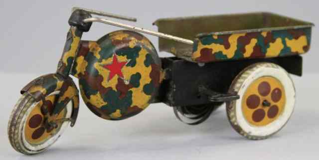 Appraisal: PRE-WAR JAPANESE MILITARY MOTORCYCLE CK camouflaged colors lithographed tin features