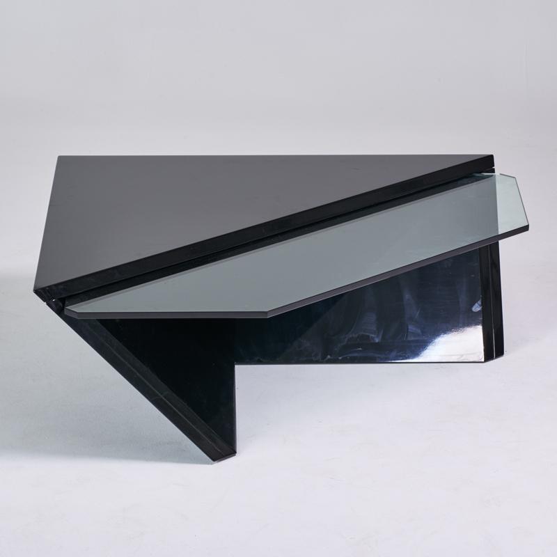 Appraisal: DESIGNER Cantilevered coffee table s Lacquered wood glass Unmarked x