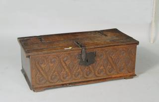 Appraisal: Early English Carved Oak Bible Box Early English carved oak