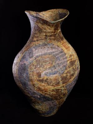 Appraisal: Julian King-Salter born hand-built stoneware 'eye-top' vessel with textured surface