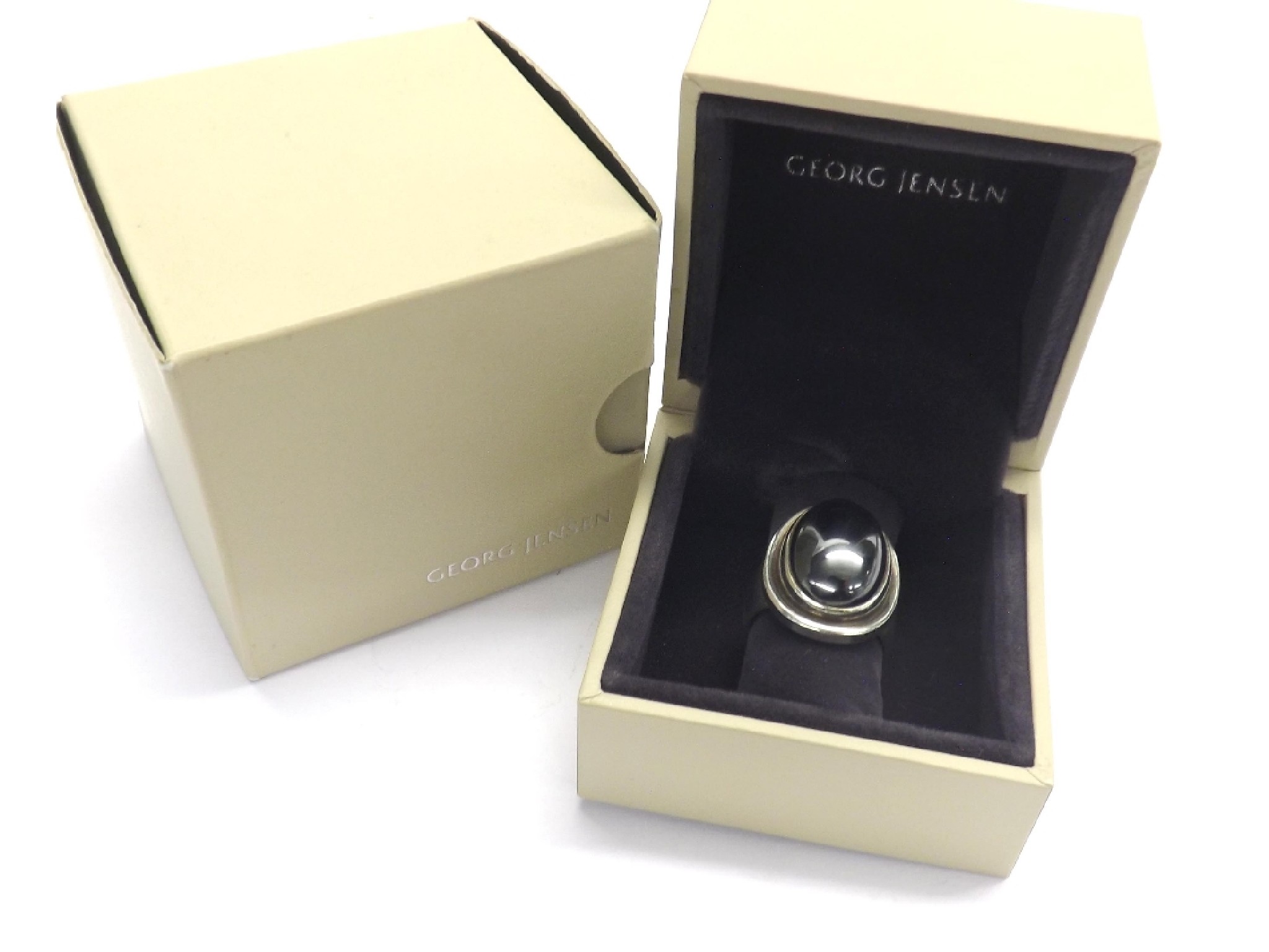 Appraisal: Georg Jensen sterling silver and hematite cabouchon ring by Harald