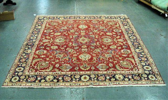 Appraisal: Persian Tabriz Open Field Carpet Red and blue with blue