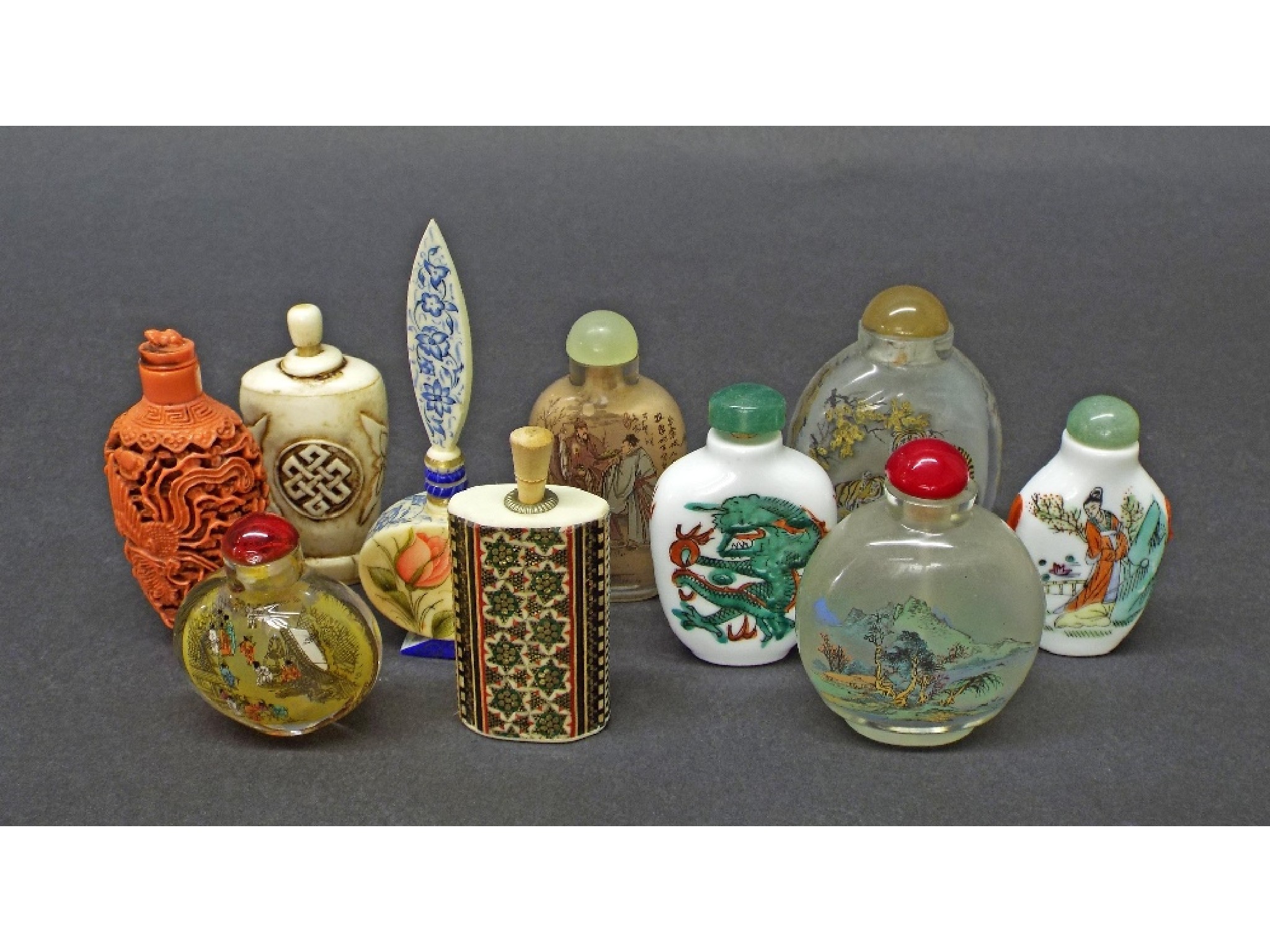 Appraisal: Collection of various Chinese scent bottles to include four painted