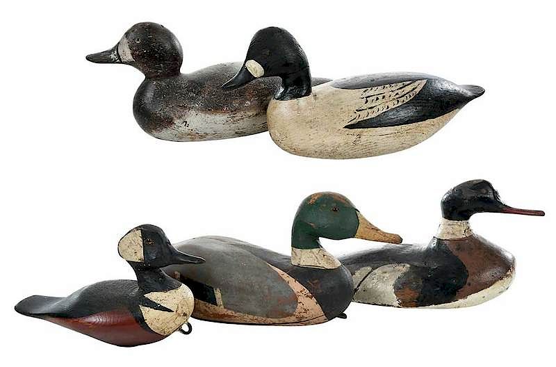 Appraisal: Five Early Working Duck Decoys American th th century hand