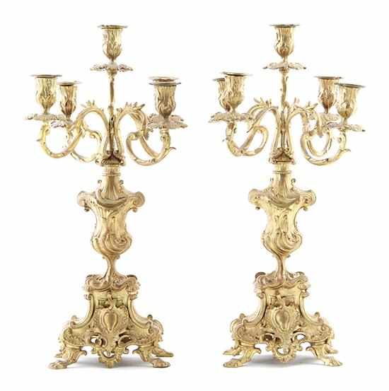 Appraisal: Pair French gilt-bronze five-light candelabra second half th century urn