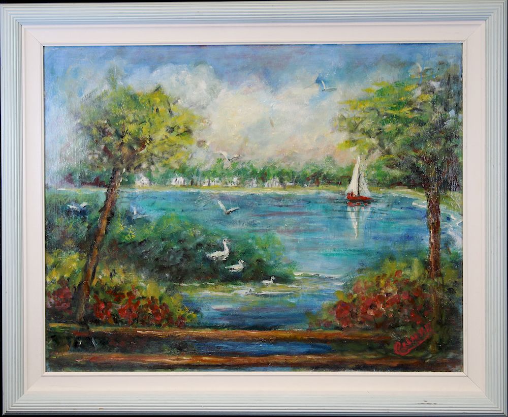 Appraisal: Signed th C Impressionist Painting of a Harbor Signed th