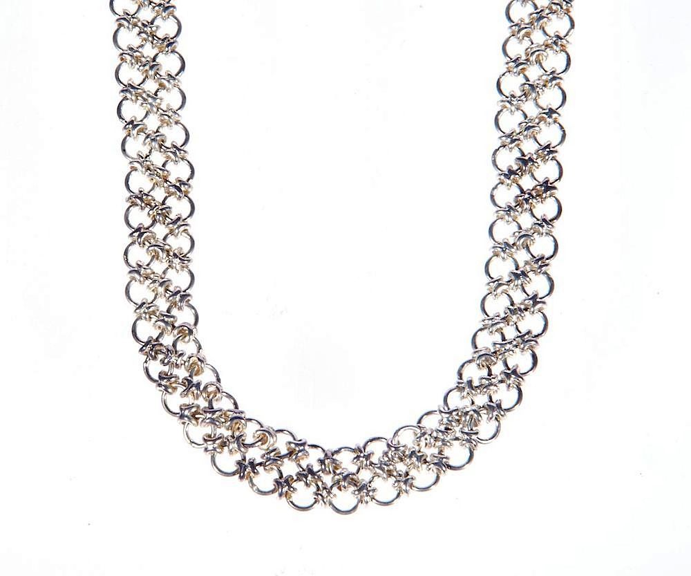 Appraisal: Sterling silver mesh link chain necklace gross weight approximately grams