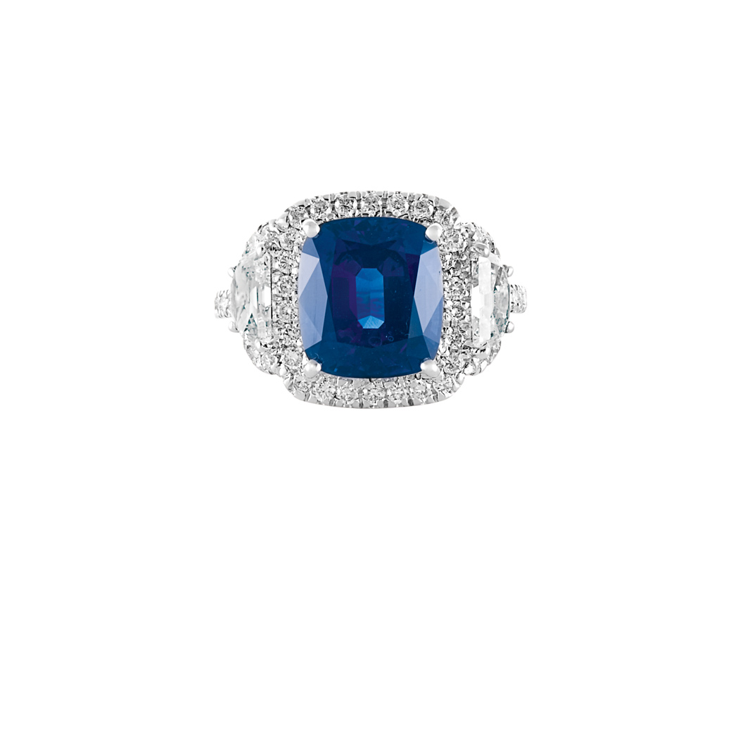 Appraisal: White Gold Sapphire and Diamond Ring kt one cushion-cut sapphire