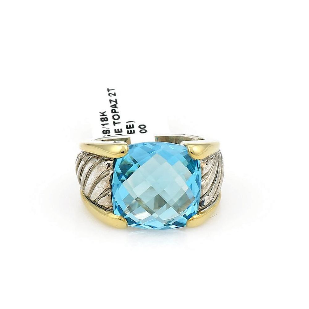 Appraisal: David Yurman Tone Sterling Silver K Yellow Gold Blue Topaz