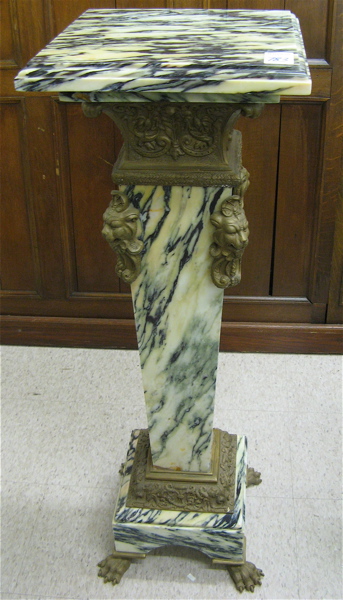 Appraisal: FRENCH EMPIRE STYLE ORMOLU MOUNTED MARBLE PEDESTAL having a square