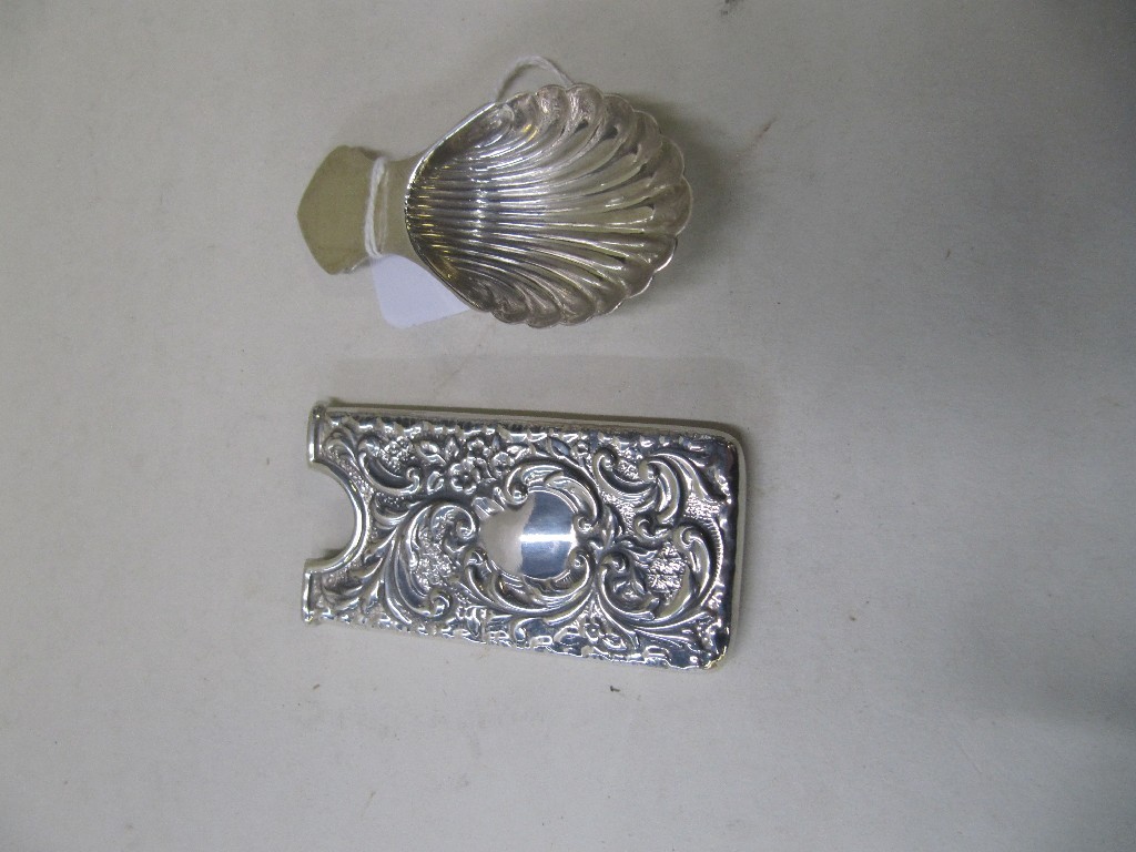 Appraisal: Lot comprising silver caddy spoon and a card case marked