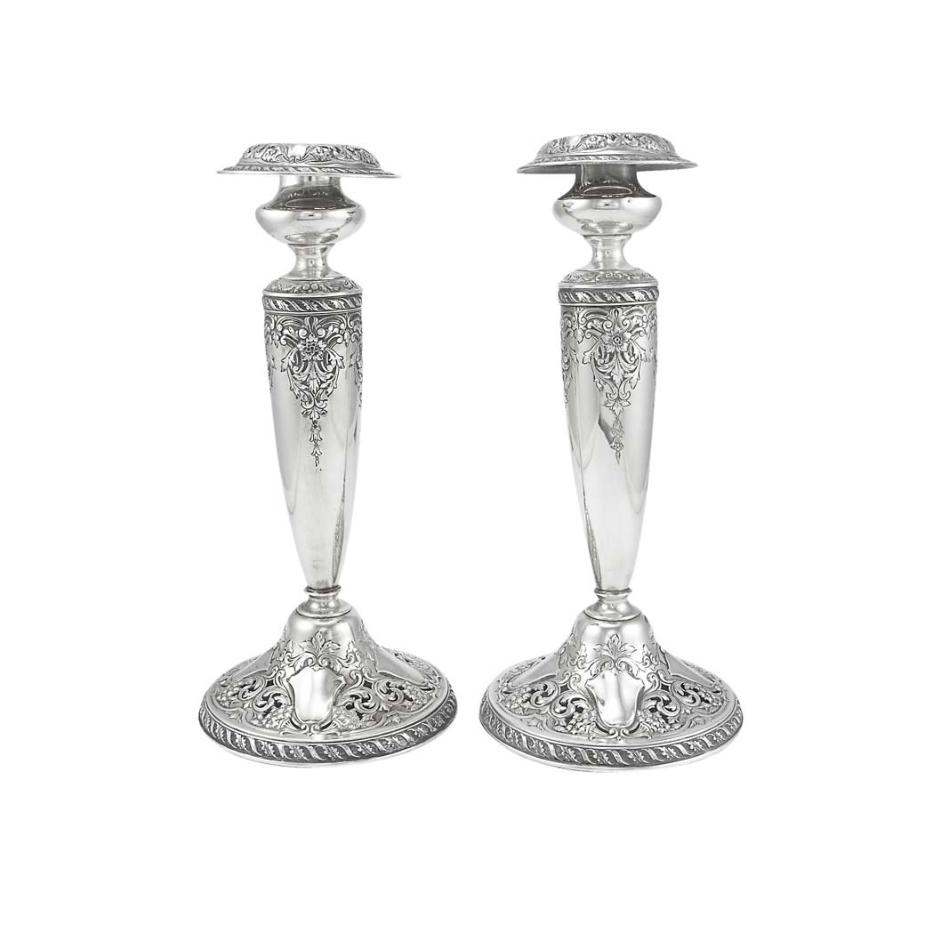 Appraisal: Pair of Gorham Sterling Silver Candlesticks Circa Each of tapering