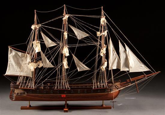 Appraisal: Wood ship model of an English man-of-war with cloth sails