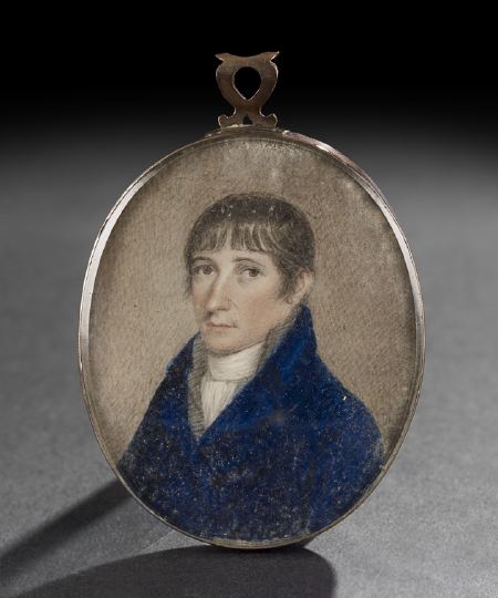 Appraisal: Georgian Oval Portrait Miniature of a Man in a Blue