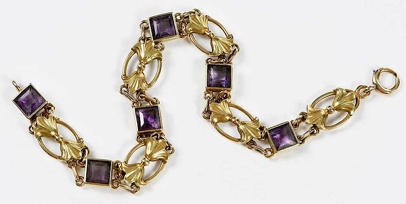 Appraisal: Antique kt Gold Amethyst Bracelet six square cut amethysts tested