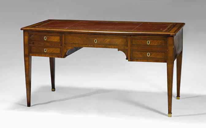 Appraisal: Dutch neoclassical style mahogany and oak bureau plat The rectangular