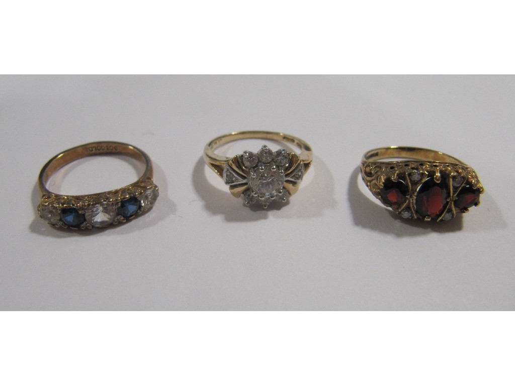 Appraisal: Lot comprising a ct gold cz cluster ring and two