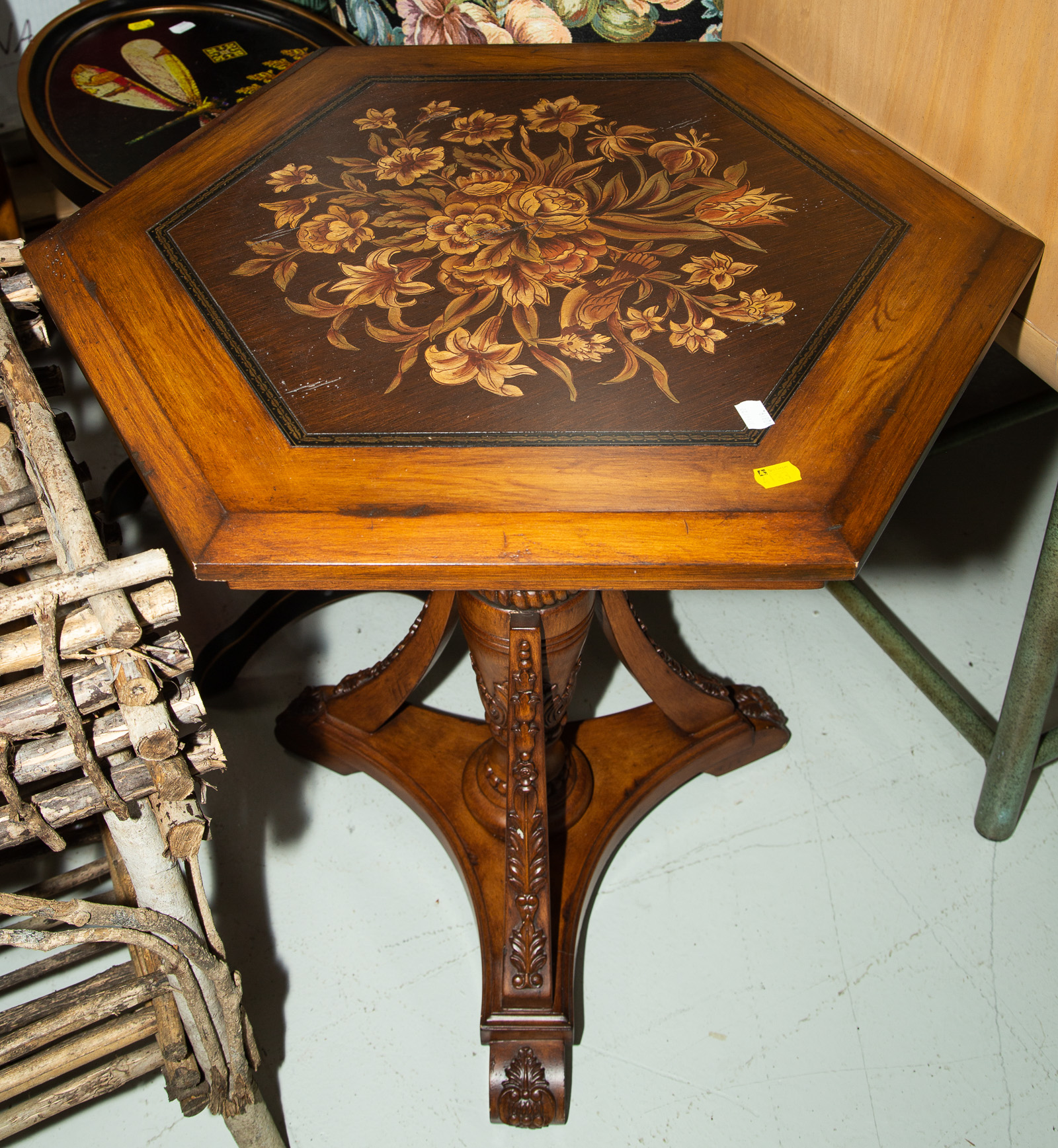 Appraisal: NEOCLASSICAL FLORAL DECORATED LAMP TABLE Modern in H