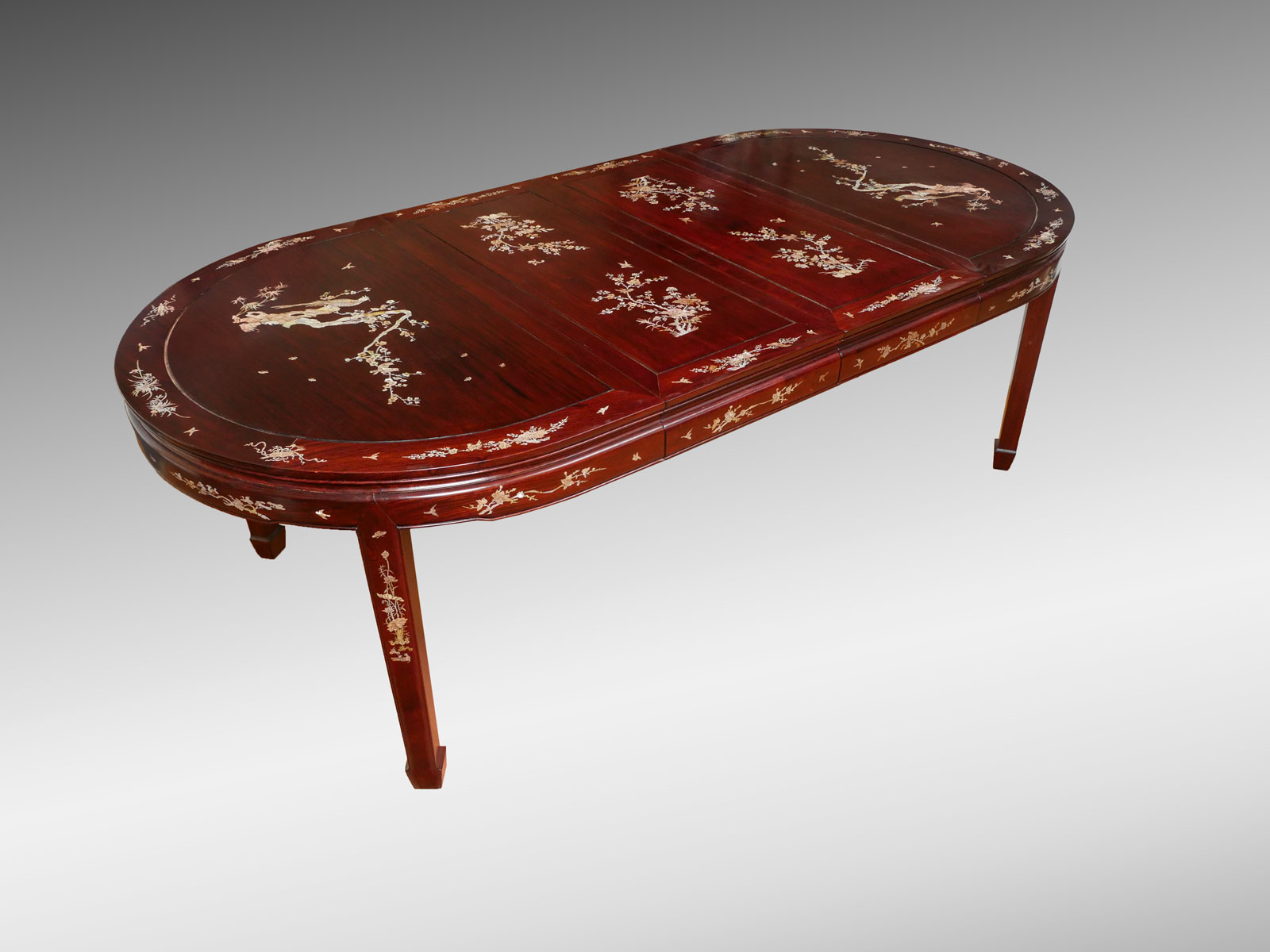 Appraisal: CHINESE INLAID MOTHER OF PEARL GLASS TOP DINING TABLE Chinese