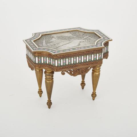 Appraisal: French Enamelled Silvered and Gilt Bronze Table Form Jewelley Box