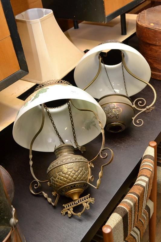 Appraisal: A PAIR OF ANTIQUE HANGING LIGHTS A PAIR OF ANTIQUE