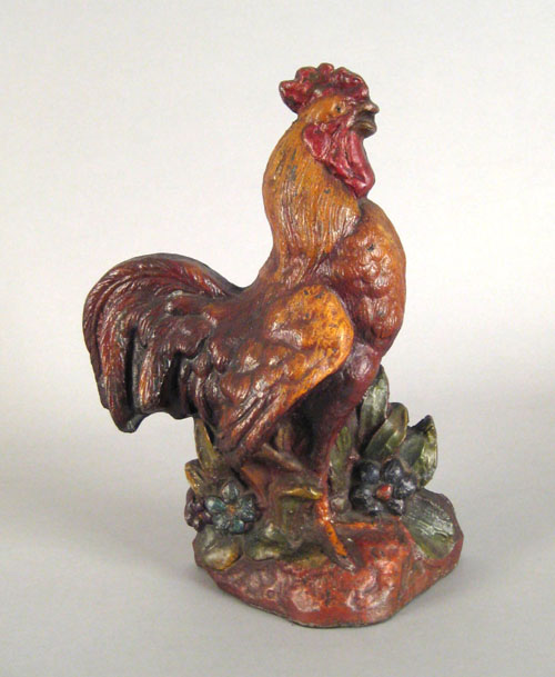 Appraisal: Cast iron polychrome painted rooster form door stop early th