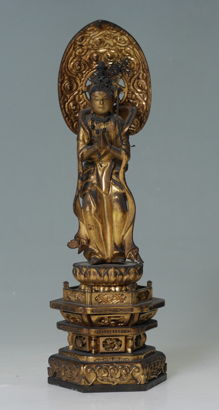 Appraisal: CARVED WOOD QUAN YIN FIGURE Carved and gilt wood figure