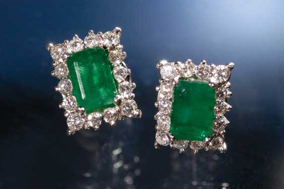 Appraisal: PAIR EMERALD AND DIAMOND EARRINGS Pair K white gold emerald