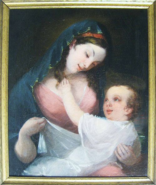 Appraisal: Oil on canvas portrait of a mother and child th