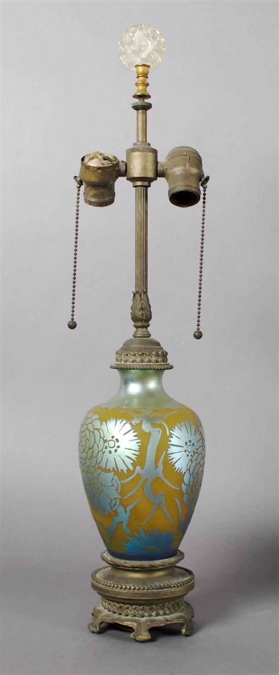 Appraisal: A Steuben Acid-Cut Lamp Height of glass inches