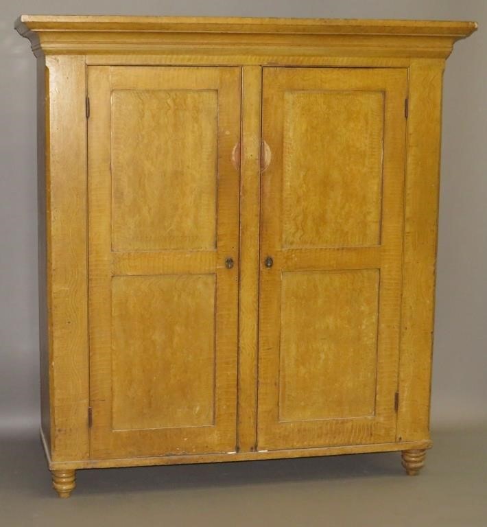 Appraisal: TWO DOOR CUPBOARDca in pine with tiger and birds eye