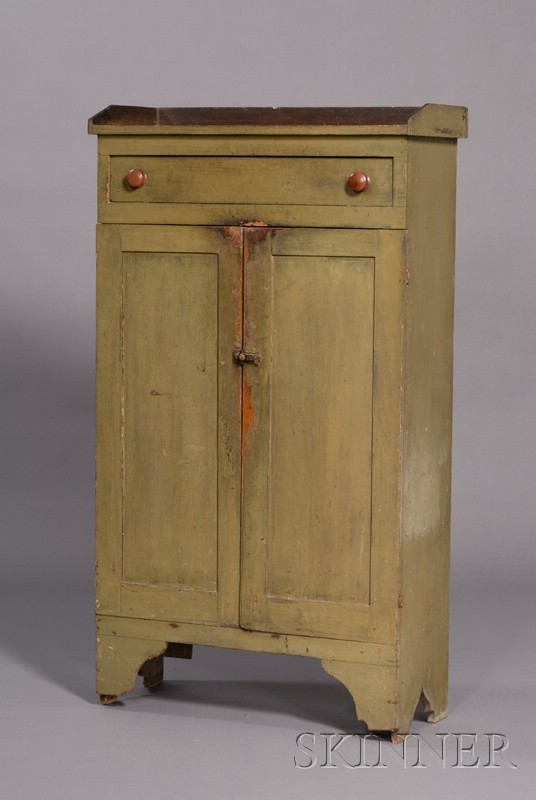 Appraisal: Apple-green Painted Cupboard Washburn Illinois early th century the shaped