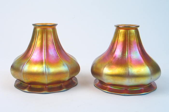 Appraisal: A PAIR OF STEUBEN ART GLASS SHADES in iridescent plum