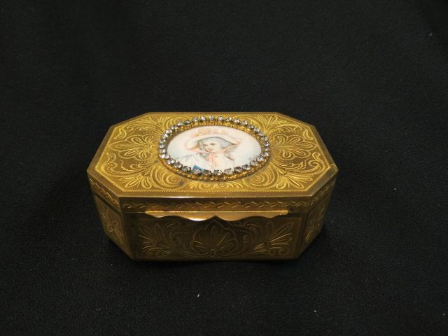 Appraisal: Bronze Music Box with Miniature on Ivory portrait of a