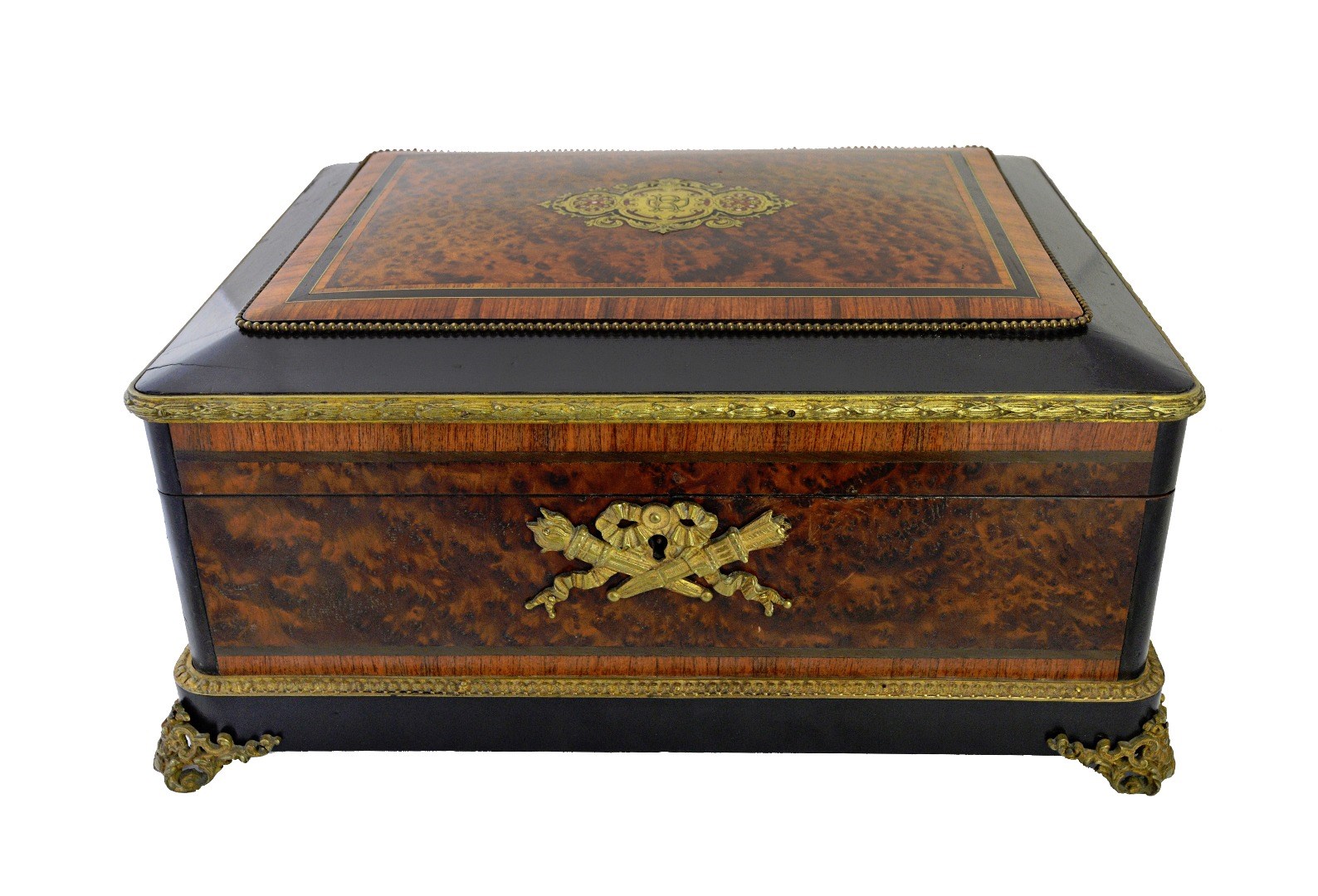 Appraisal: A Napoleon III ormolu mounted and brass inlaid burr walnut