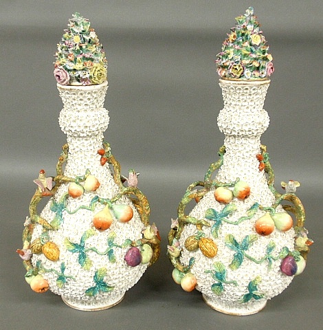 Appraisal: - Pair of pseudo Meissen porcelain water bottles decorated with