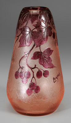 Appraisal: Legras art glass vase tapered with purple leaves and fruit