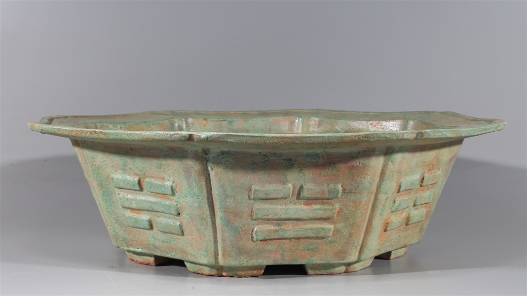 Appraisal: Chinese early style green glazed ceramic basin as-is condition H