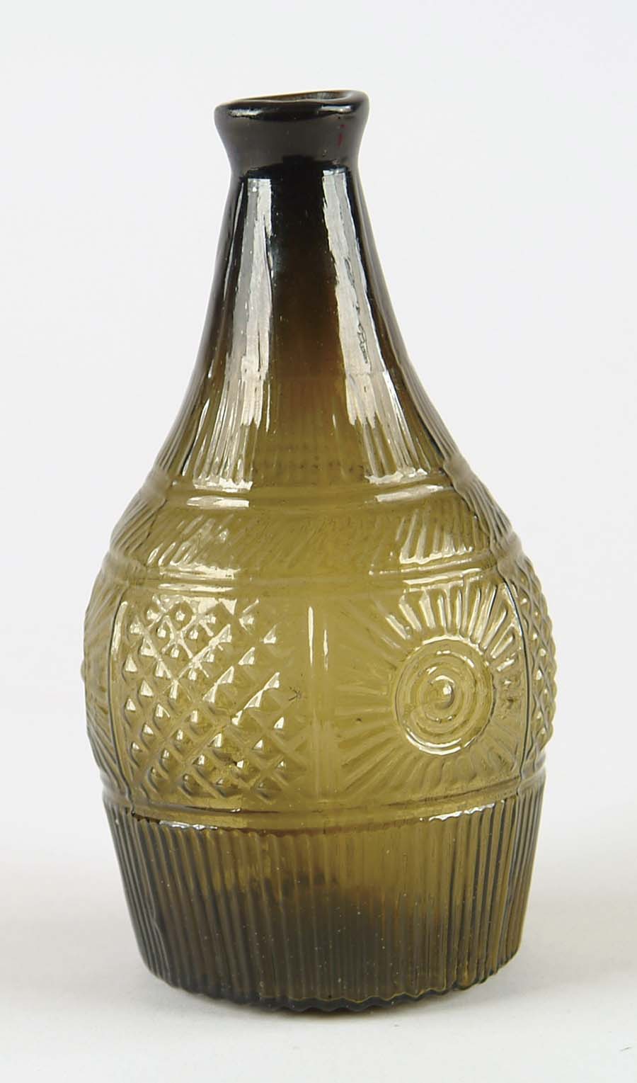 Appraisal: KEENE DECANTER PINT GIII- Olive amber pontil mark sheered mouth