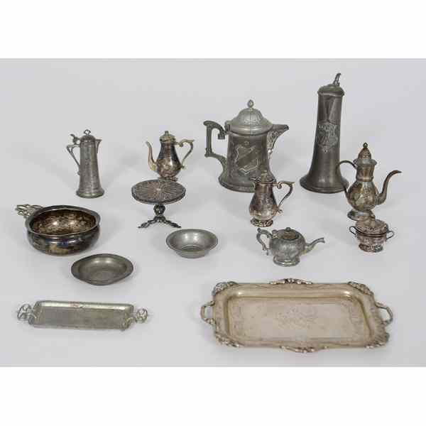 Appraisal: Miniature Silver and Pewter Tablewares An assembled group of miniature