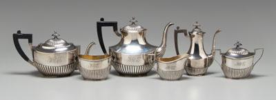 Appraisal: Five-piece Gorham tea service fluted lower bodies wooden handles and