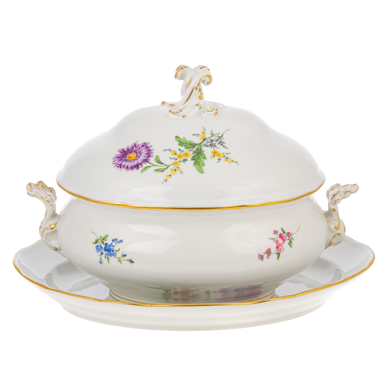 Appraisal: MEISSEN PORCELAIN SOUP TUREEN STAND th century floral painted bulbous