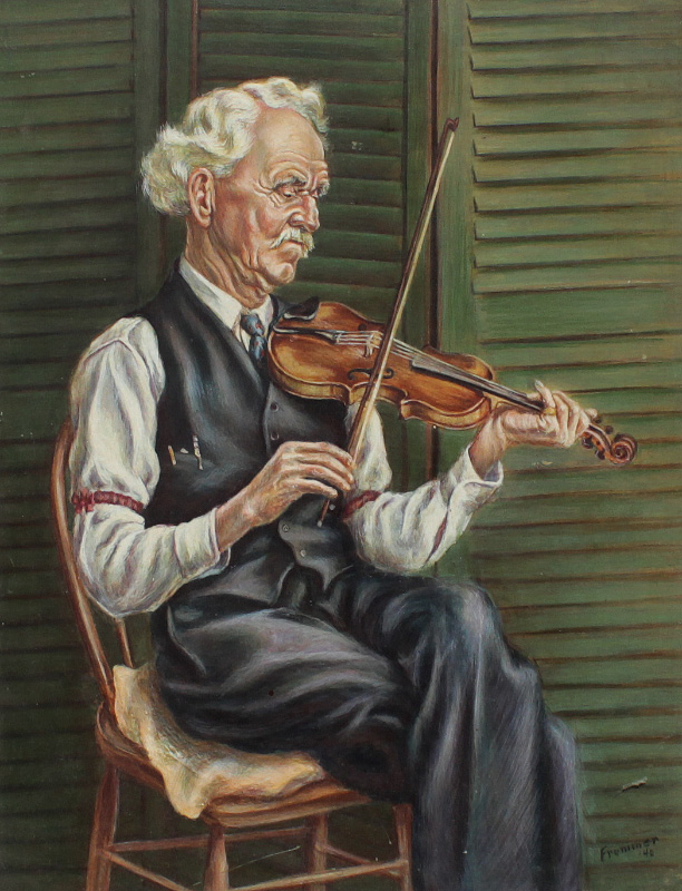 Appraisal: FROMMER Esther American th Century Fiddle Player Oil Canvasboard sight